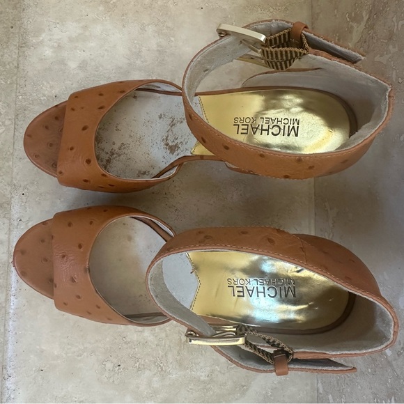 MICHAEL KORS Ariana Platform Wedges - Cork Wedge Ostrich Leather - Size 7-1/2 M - Picture 4 of 9